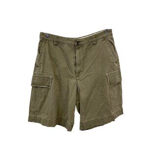 Nautica Explorer Loose Fit Cargo Shorts Sz 33W Olive Green Cotton Outdoor Summer
